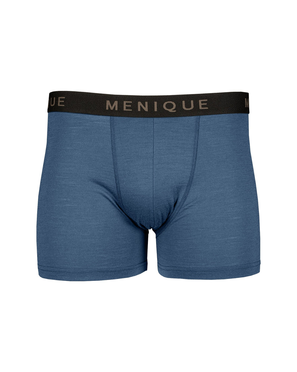 Blue men's underwear with black waistband on a white background