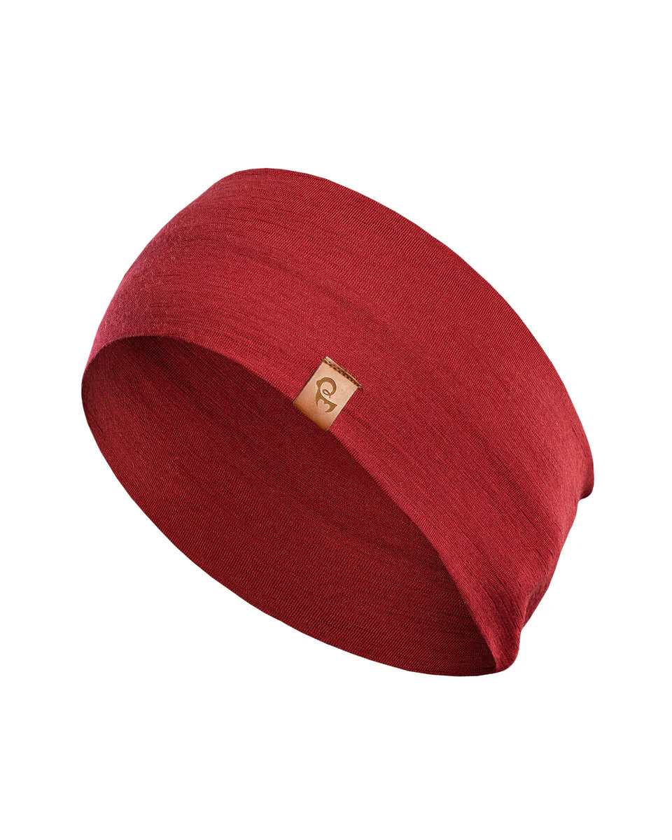 Red beanie with a brand logo on a white background