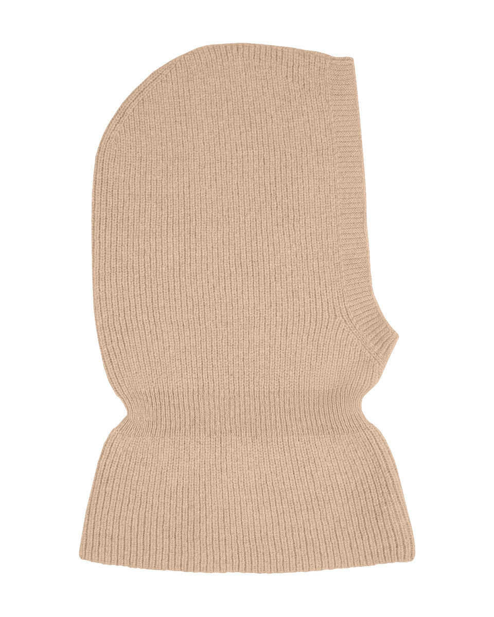 Beige knitted balaclava on a white background